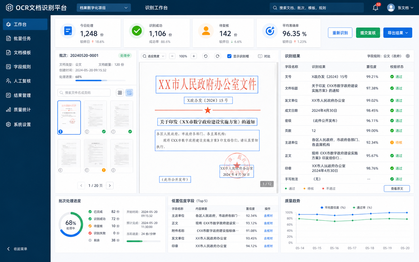 文恩OCR文书识别平台软件界面